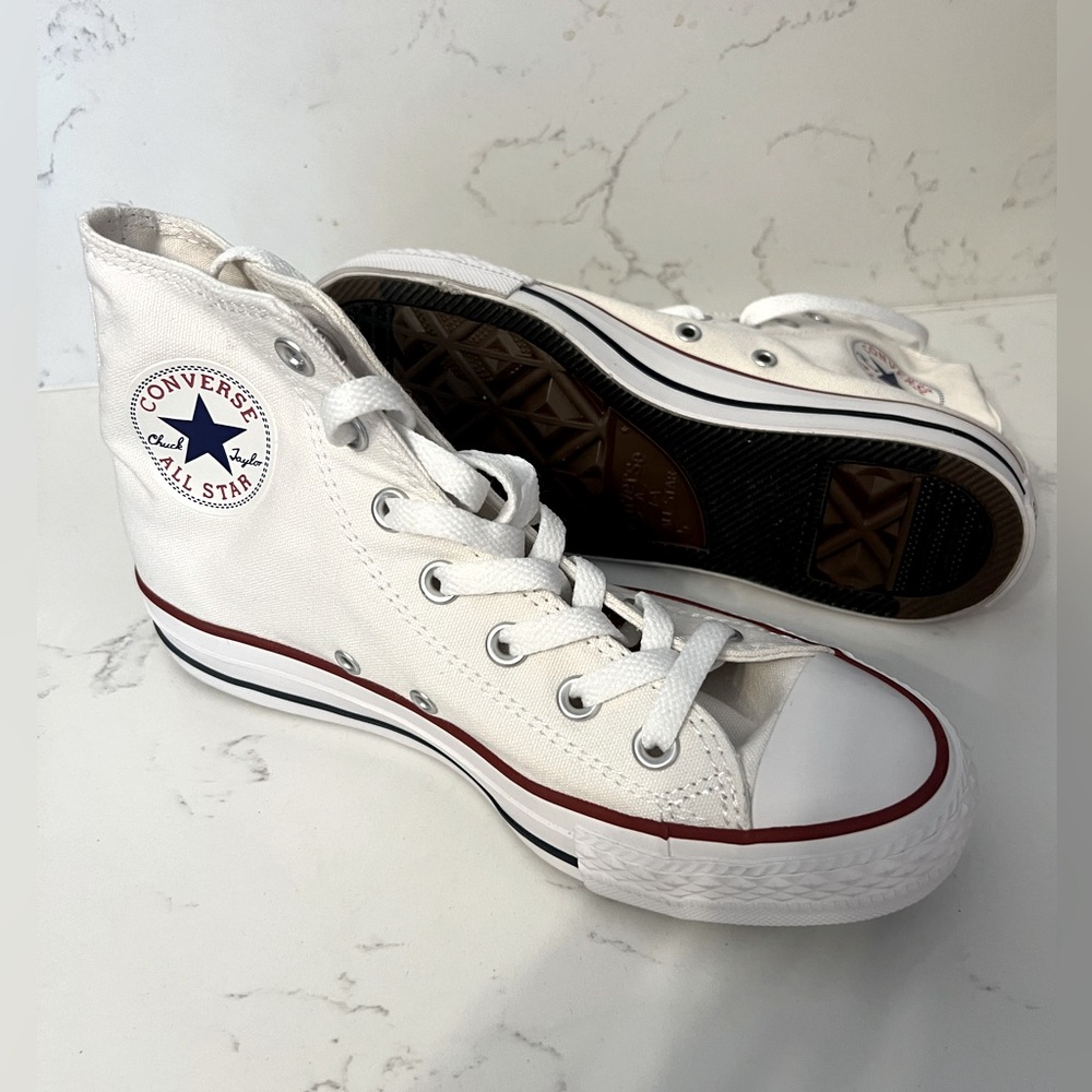 Converse White High-Top Sneakers with Red Accents - Sz 7 - Never Worn - NWB